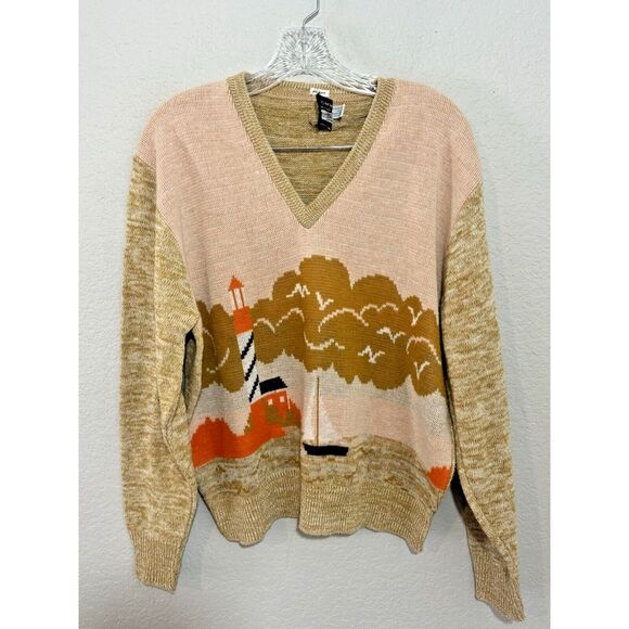 Vintage National Shirt Shops V Neck Wool Lighthouse Sweater  Large‎ - Picture 1 of 4